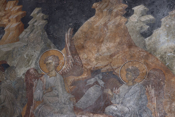 Myrrh-bearing women at the tomb of Christ, detail