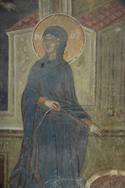 Joseph rebukes Mary and the Annunciation at the well, detail