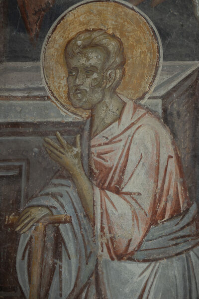 Joseph rebukes Mary and the Annunciation at the well, detail