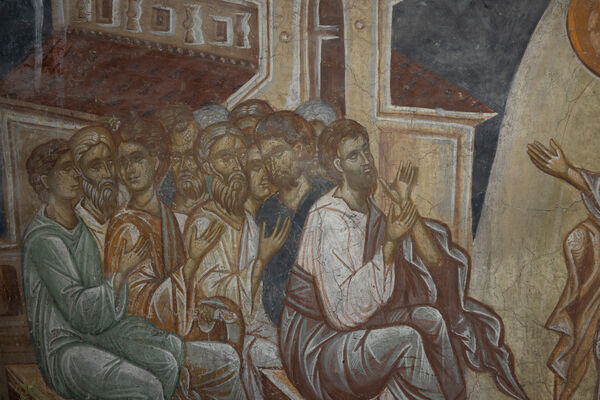 Luke and Cleopas with the Apostles, detail