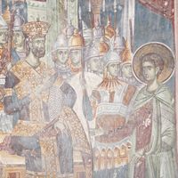 Св. Димитриje прeд цaрeм Makсимиjaнoм