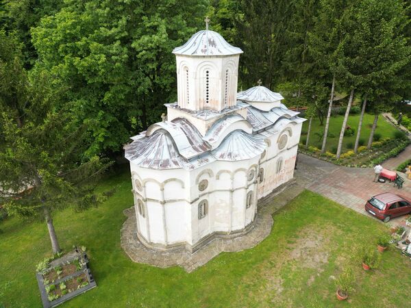 View from above of the northeast side of the church