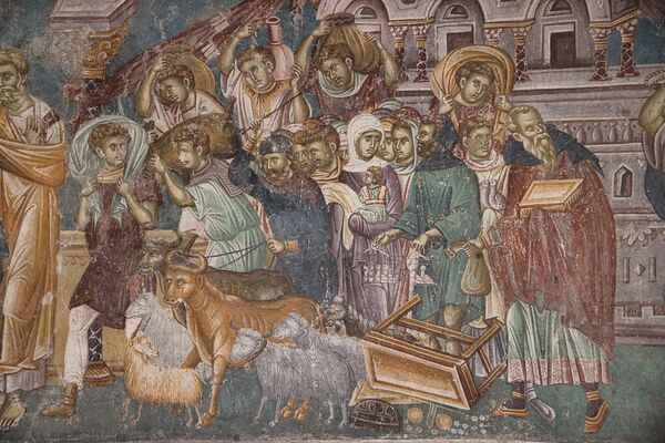 Христос изгони трговце из храма, детаљ